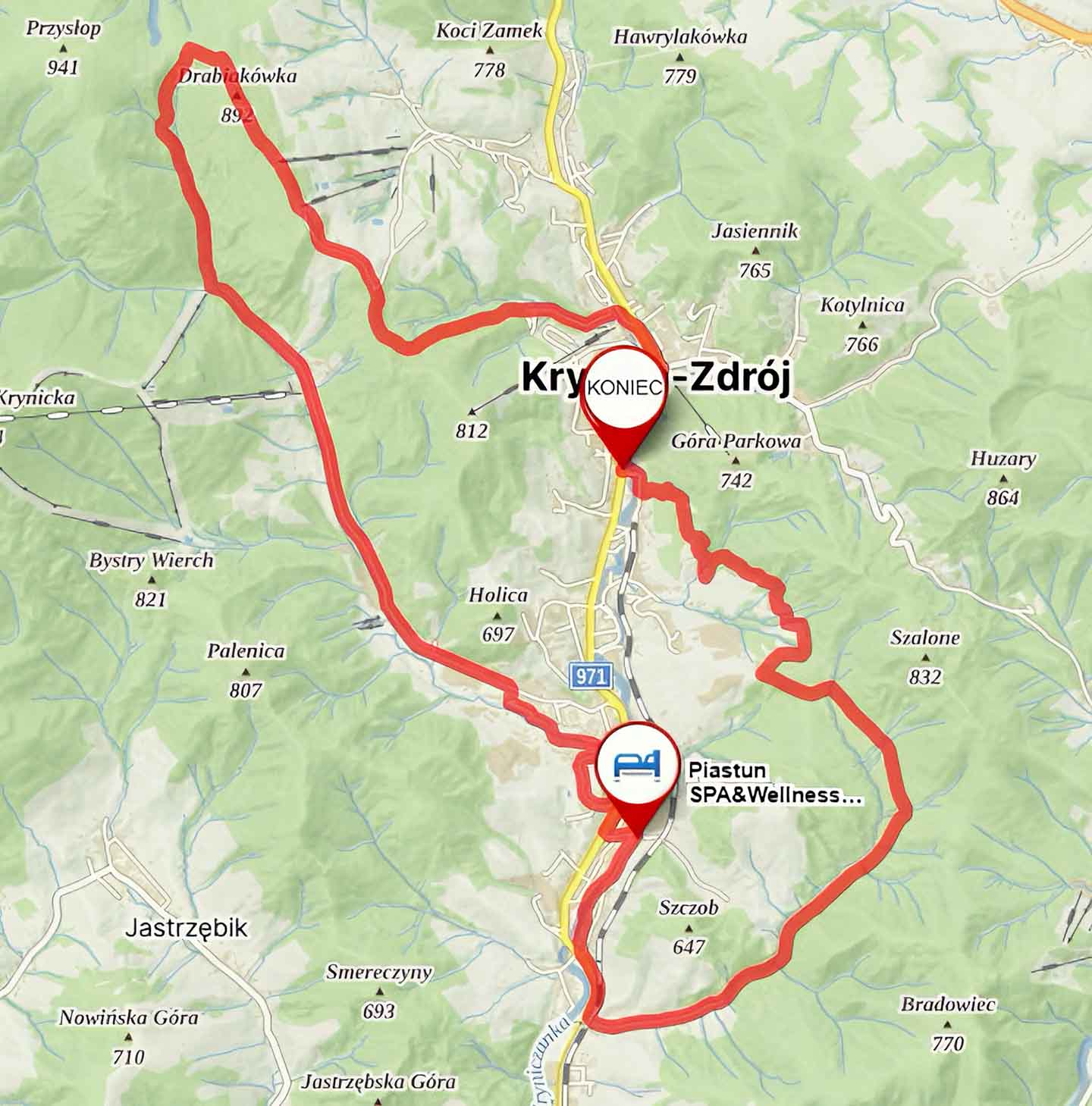 mapa trasy rowerowej dookoła krynicy zdrój